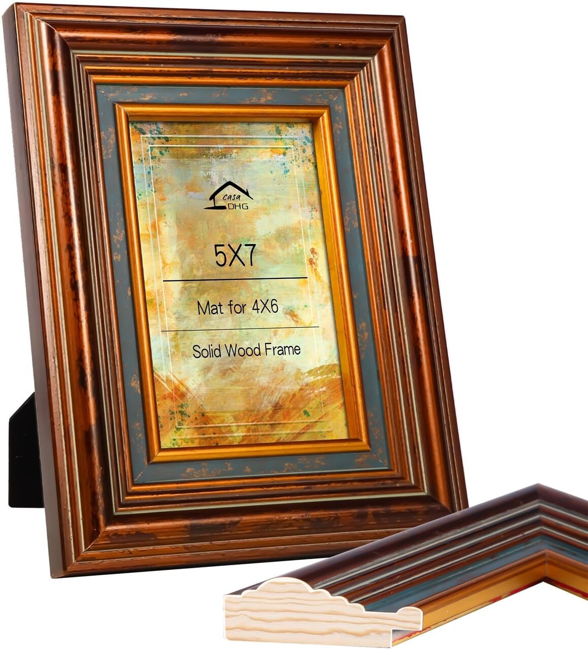 5x7 Vintage Picture Frame, Gold Finish with Real Glass Front, Photo Frames Elegant Design for Wall or Tabletop Display, Perfect for Home, Art, or Wedding Photos, Gift